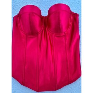 Fine Lines Red Satin Bustier Corset Top Underwire Boned 36B 14B Romantic Glam